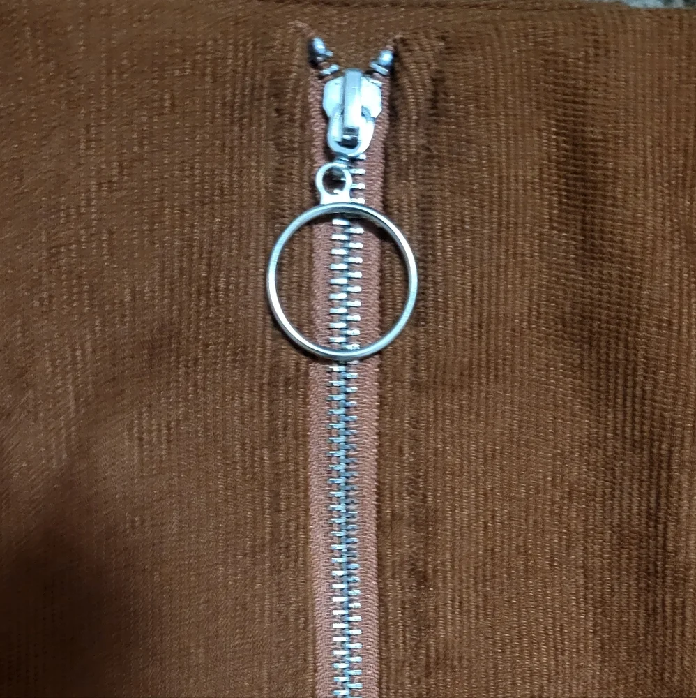 🌿Shein Women's Medium O Ring Zipper Brown Corduroy Mini Skirt-Adorable!